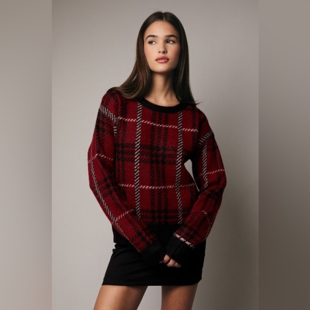 Plaid Long Sleeve Knit Christmas Sweater - Sunday Edition